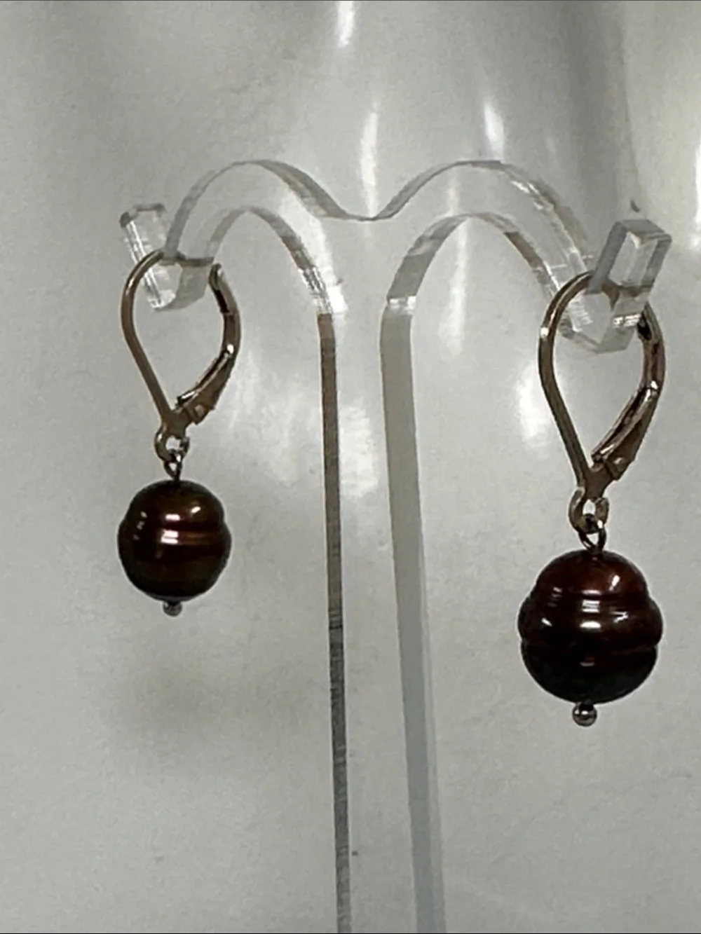 925 Sterling Silverreal Pearls Earrings with Dark Brown Pearl Drop